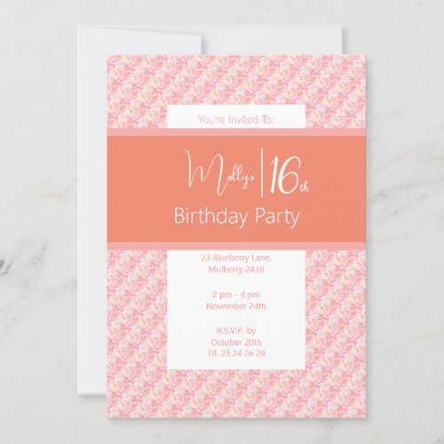 illusima Pink Peach Tones Floral 16th Birthday Invitation