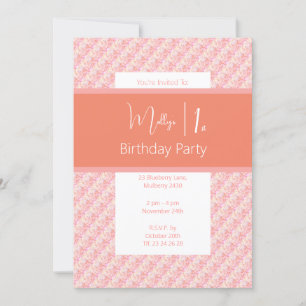 illusima Pink Peach Tones Floral 1st Birthday Invitation