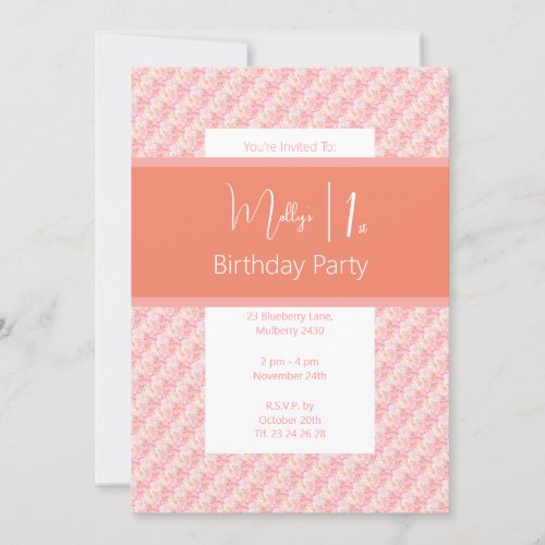 illusima Pink Peach Tones Floral 1st Birthday Invitation