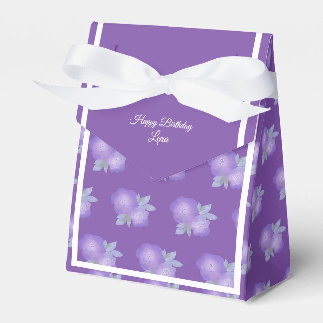illusima Purple Roses Blue Birthday Gift/ Favor Boxes (Front Side)
