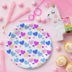 illusima Rainbow Blue, Pink, Purple Hearts Party Paper Plates