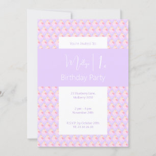 illusima Rainbow Cupcake Purple 1st Birthday Party Invitation