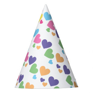 illusima Rainbow Love Hearts White Diagonal Party Hat