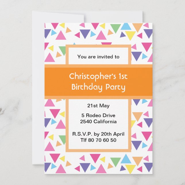 illusima Rainbow Triangles 1st Birthday Party Invitation (Front)