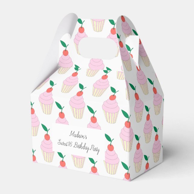 illusima Strawberry Frosting Cupcakes Sweet 16 Favor Boxes (Front Side)