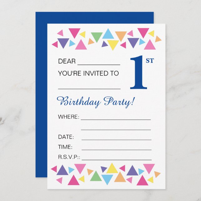 illusima Triangles, Dark Blue Back, 1st Party Invitation (Front/Back)