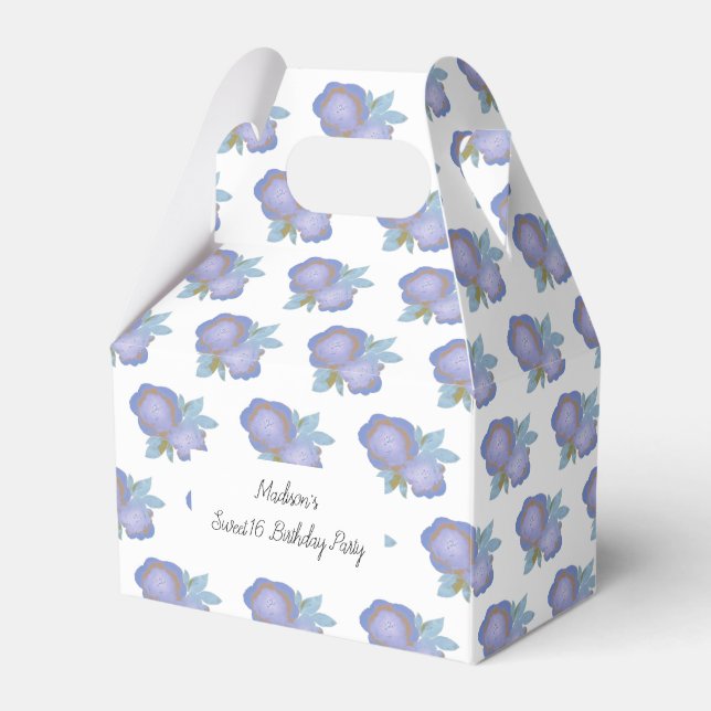 illusima Watercolour Purple Florals Sweet 16 Favor Boxes (Front Side)