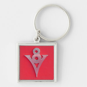 Illusion Chrome V8 Emblem on Red Leather Keychain