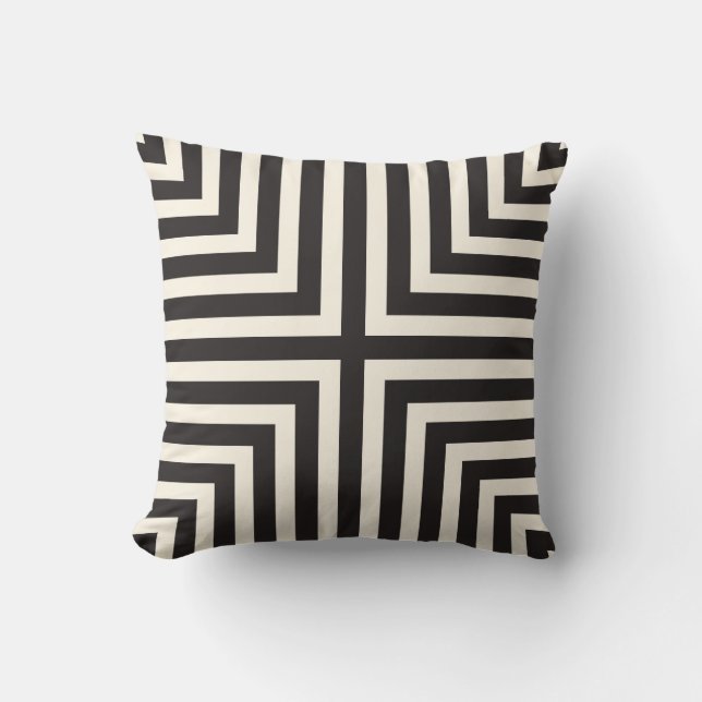 Illusion Stripes T Pattern in Black and Cream Throw Pillow (Front)
