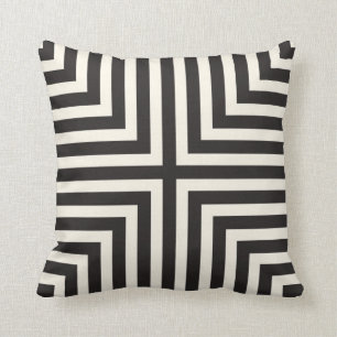 Illusion Stripes T Pattern in Black and Cream Throw Pillow