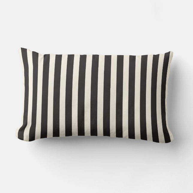 Illusion Stripes Vertical Pattern Black and Cream Lumbar Pillow (Front)