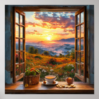 Illusion Window Landscape Nature Scenery Wall Deco Poster