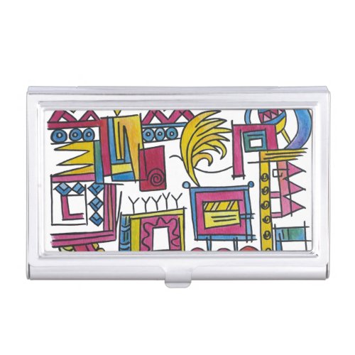 Illusory-Whimsical Hand Painted Modern Geometric Business Card Case