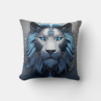 illustrate a geometric lion head in isometric styl throw pillow