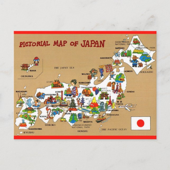Illustrate Map of Japan Postcard (Front)