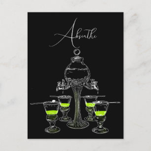 Illustrated Absinthe Set Postcard