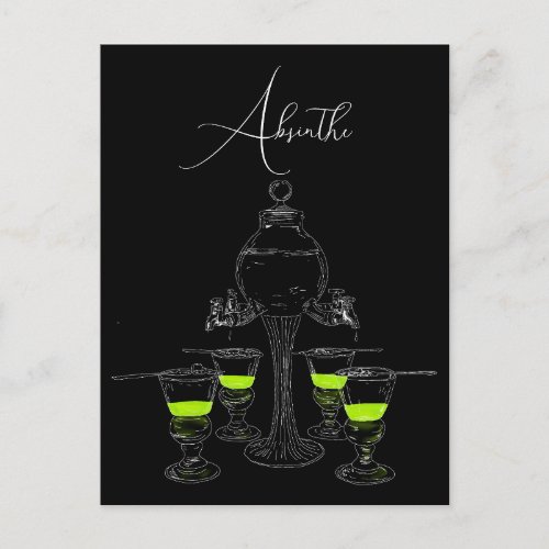 Illustrated Absinthe Set Postcard