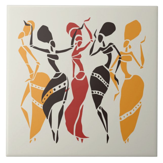 Illustrated African dancers background Ceramic Tile (Front)