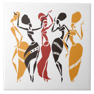 Illustrated African dancers background Ceramic Tile