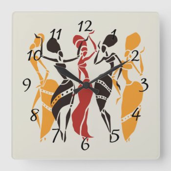 Illustrated African Dancers Background Square Wall Clock by paul68 at Zazzle