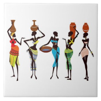 Illustrated African Women Background Ceramic Tile by paul68 at Zazzle