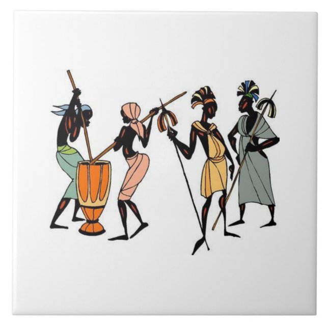 Illustrated African women background Ceramic Tile (Front)