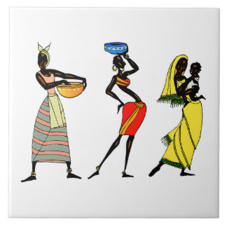 Illustrated African women background Ceramic Tile