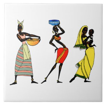 Illustrated African Women Background Ceramic Tile by paul68 at Zazzle