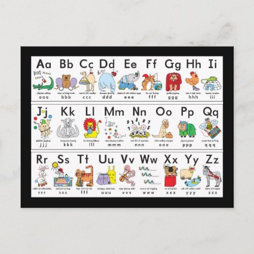 Illustrated Alphabet Animals Postcard