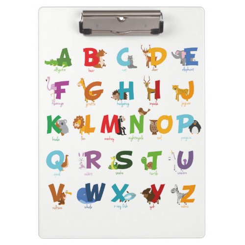 Illustrated animal alphabet letters clipboard