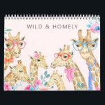 Illustrated Animal Family Calendar<br><div class="desc">Watrcolor illustration of animal families of giraffes, elephants, deers, woodland animals, birds, lions, penguins, flamingos and giant panda bears. Theme "Wild and Homely".</div>