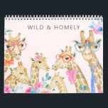 Illustrated Animal Family Calendar<br><div class="desc">Watrcolor illustration of animal families of giraffes,  elephants,  deers,  woodland animals,  birds,  lions,  penguins,  flamingos and giant panda bears. Theme "Wild and Homely".</div>