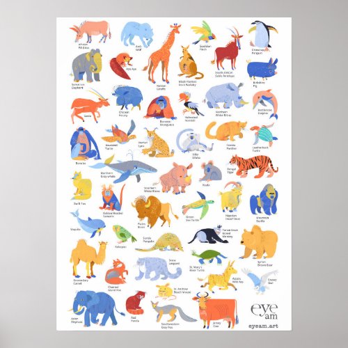 Illustrated Animals of EyeAmArt Collection Poster