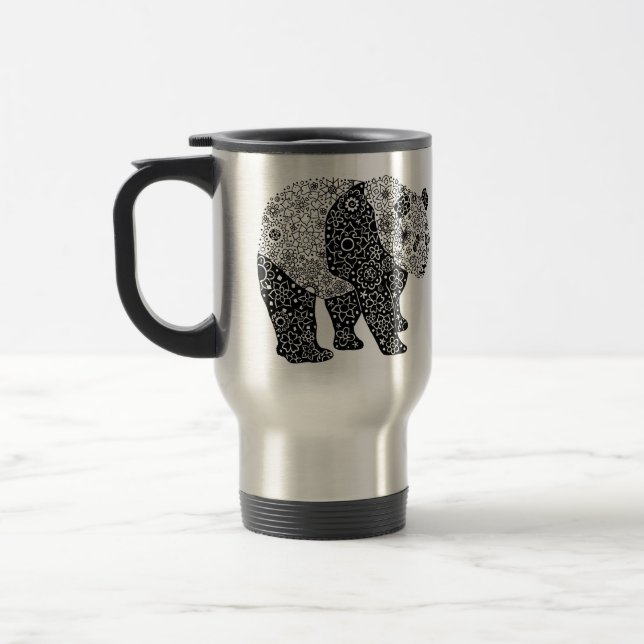 Illustrated Artsy Floral Panda Travel/Commuter Mug (Left)
