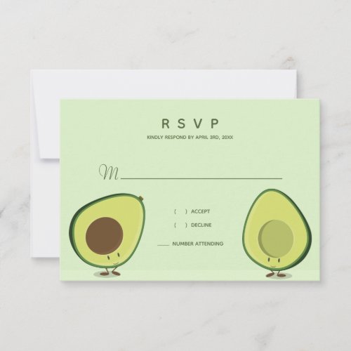 Illustrated Avocado Green Whimsical Wedding RSVP Card