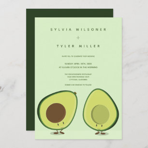 Illustrated Avocados Green Vertical Wedding Invitation