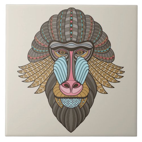 illustrated Baboon Ceramic Tile