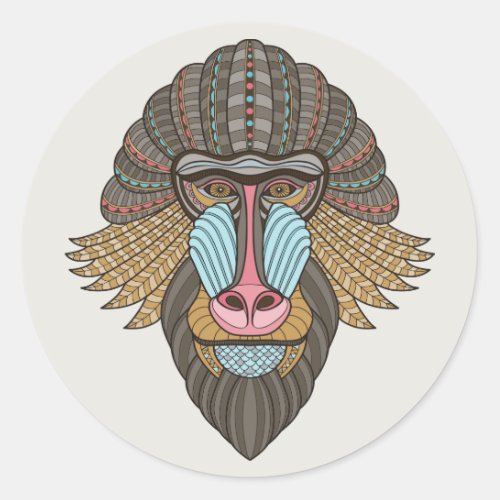 illustrated Baboon Classic Round Sticker