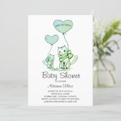 Illustrated Baby Shower Kittens And Balloons Invitation (Standing Front)