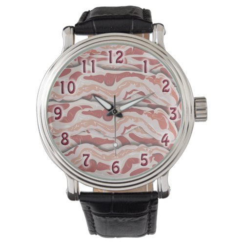 Illustrated Bacon Pattern Design Number Style Watch