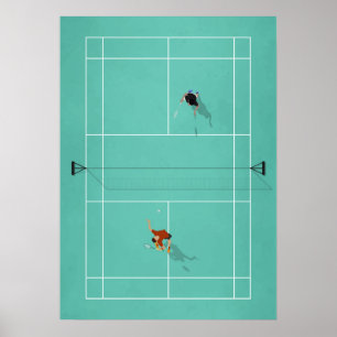 Illustrated Badminton Court from above Poster