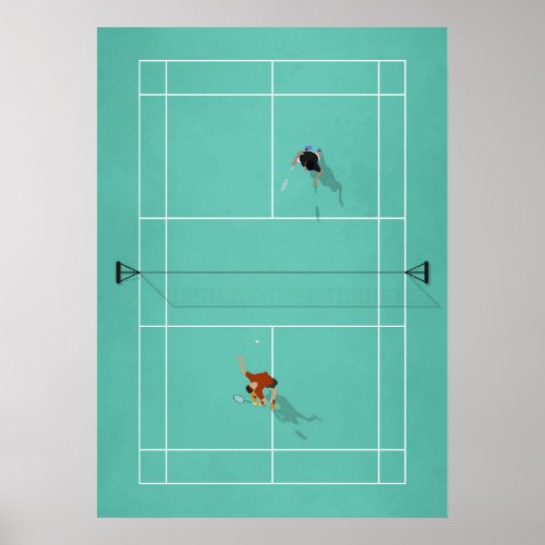 Illustrated Badminton Court from above Poster