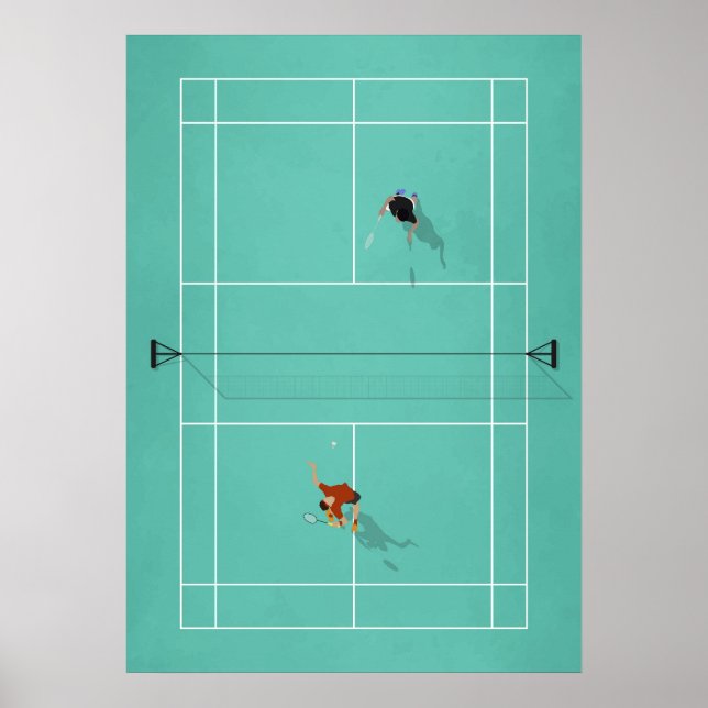 Illustrated Badminton Court from above Poster (Front)