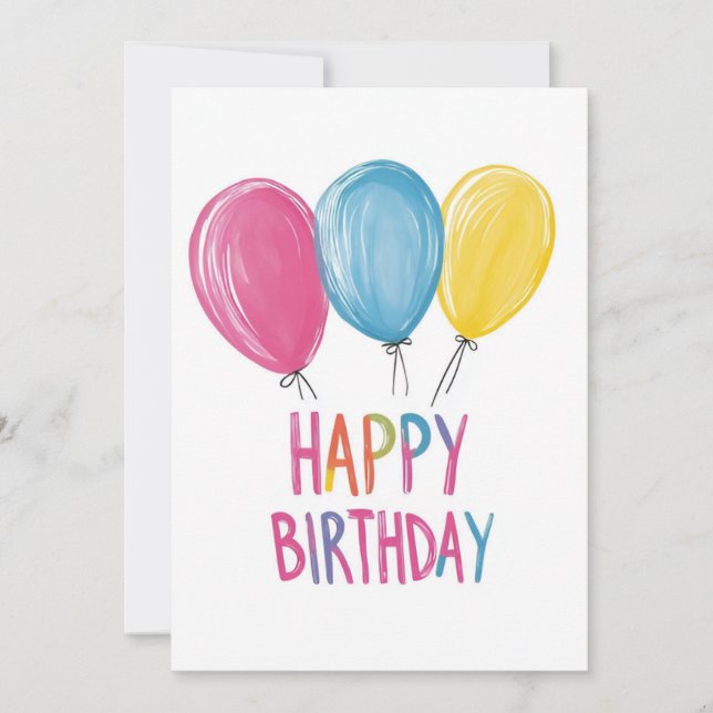 Illustrated Balloons Happy Birthday Invitation (Front)