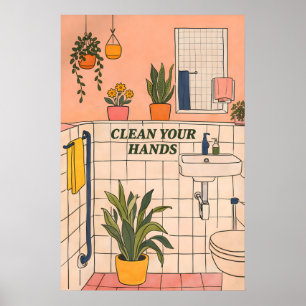 Illustrated Bathroom Print, Modern Funny Home Poster