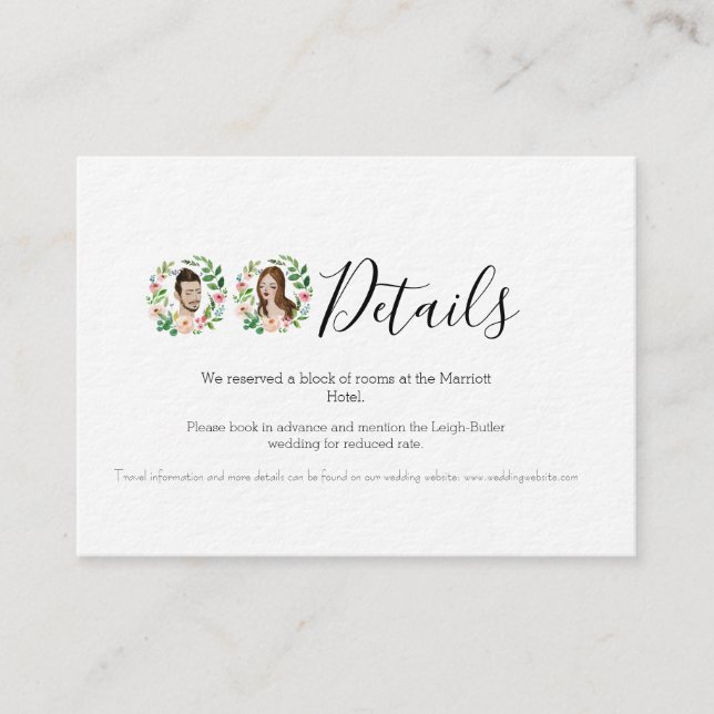 Illustrated Beach Wedding Wedding Details Card (Front)