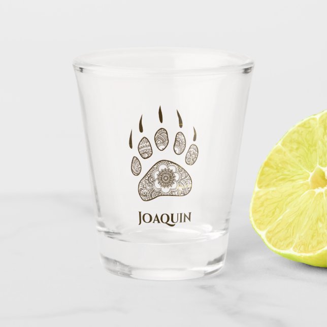 Illustrated Bear Claw Personalized Shot Glass (Front)