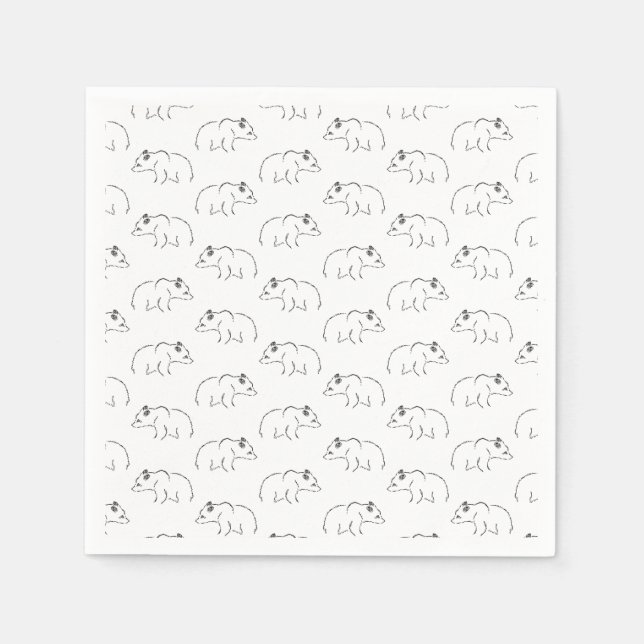 Illustrated Bear Pattern CUSTOM BACKGROUND COLOR Napkins (Front)