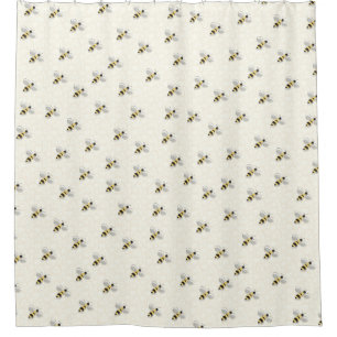 Illustrated Bee Honeybee Yellow Black Insect Shower Curtain