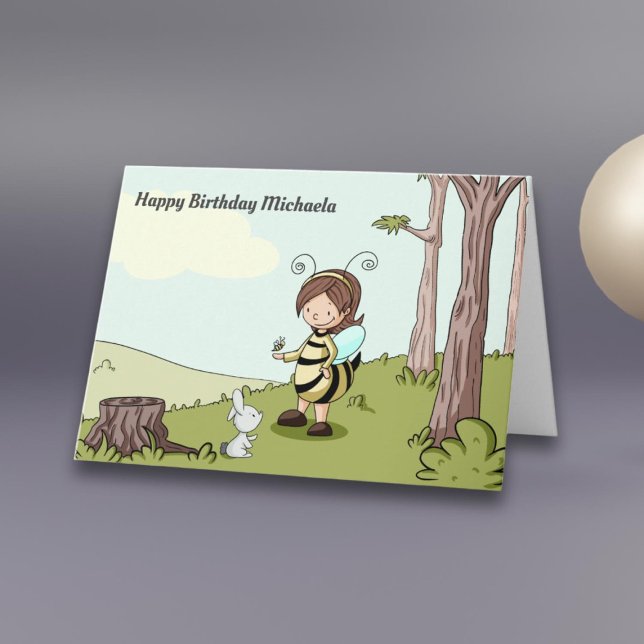 Illustrated Bee Themed Personalized Happy Birthday Card (Creator Uploaded)